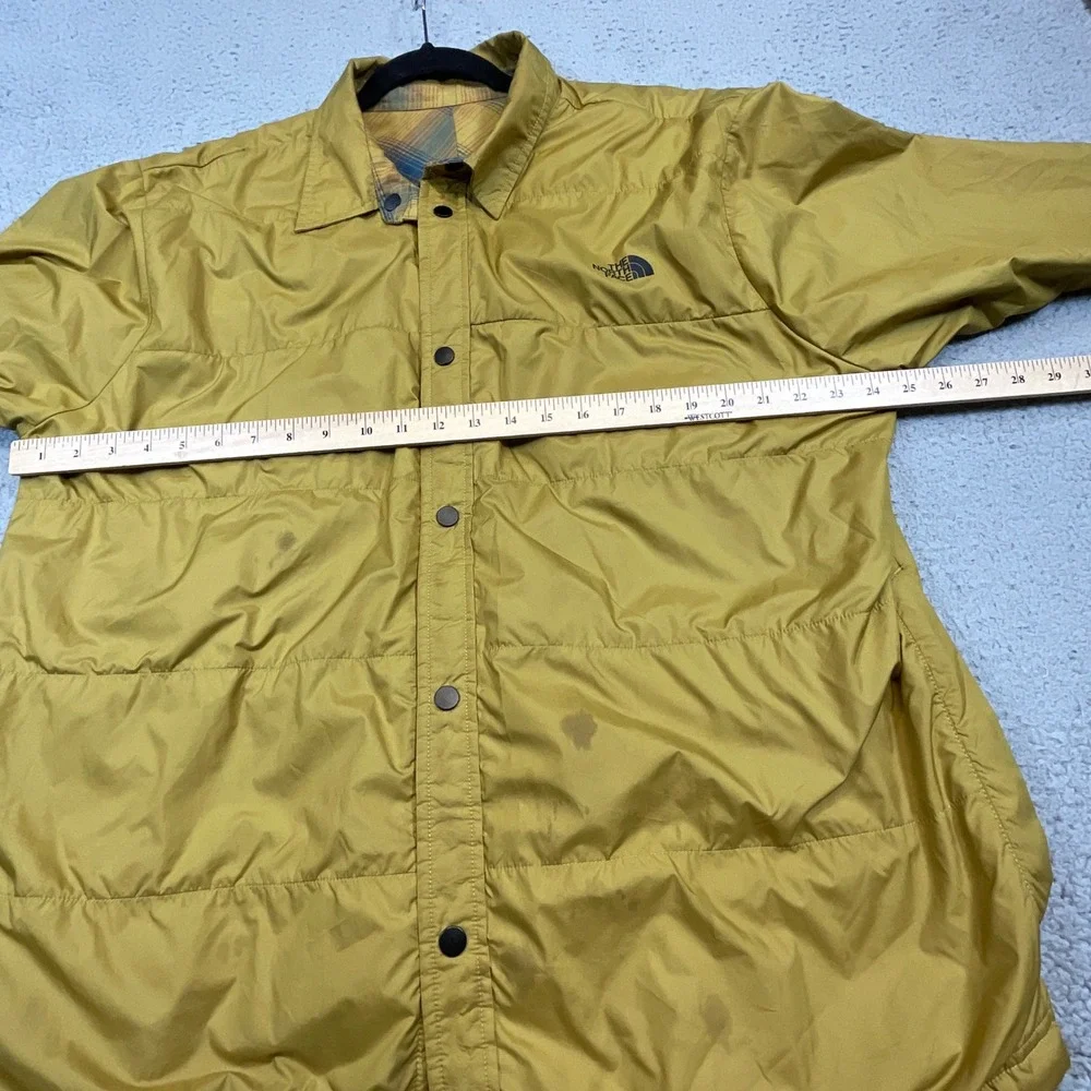 The North Face Flannel Jacket Mens XL Yellow Plaid Lined Snap Reve